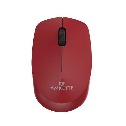 Amkette Hush Pro Go Wireless Mouse with Advance 2.4 Ghz Connectivity |Silent Switch| Ergonomic Design|, Ultra-Compact, High Precision 1200 DPI, Smart Auto Sleep Function (Red)