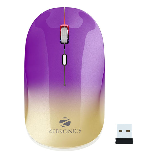 ZEBRONICS Poise Rechargeable Wireless Mouse, Dual Mode (2.4GHz + BT), Upto 1600 DPI, Silent Operation, 4 Buttons, Comfortable & Ergonomic, for Mac | Laptop | Computer (Gradient Purple)