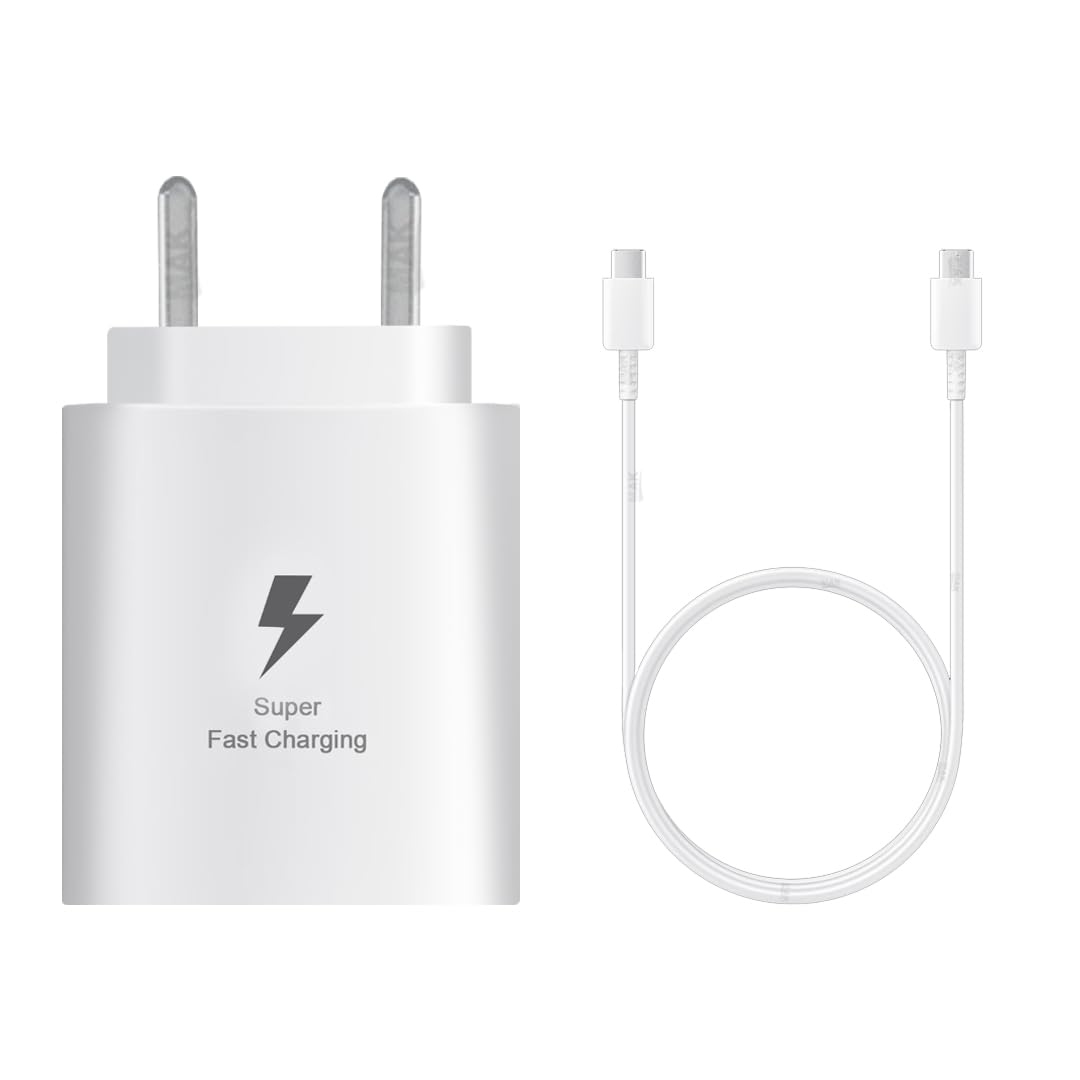 MAK 25W Charger with Cable for Samsung Galaxy M15 5G Type C Charger Adapter Compatible with Galaxy M15 5G Charger, 25 Watt USB Type C to C Pd Charging Adapter C Type, White