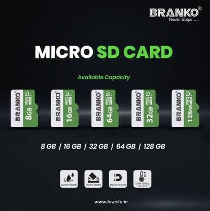 Branko 16GB Micro SD Card Class10 Memory Card (110MB/s R - 90MB/s W)