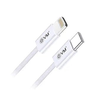 EVM 27W Type-C to Lightn-ing Charging & Data Cable - Fast Charging, 1 Meter Nylon Braided Cable, Compatible with All iOS Devices - 1 Year Warranty (EVM-CL-03-White)