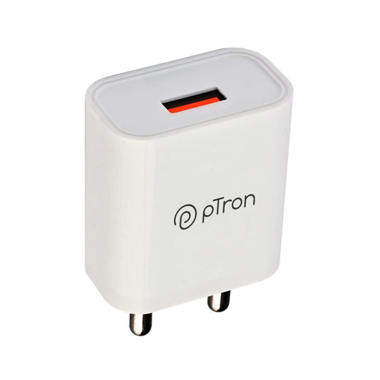 pTron Volta 12W Single Port USB Fast Charger, BIS Certified, Made in India Wall Charger Adapter, Universal Compatibility (Cable Not Included, White)