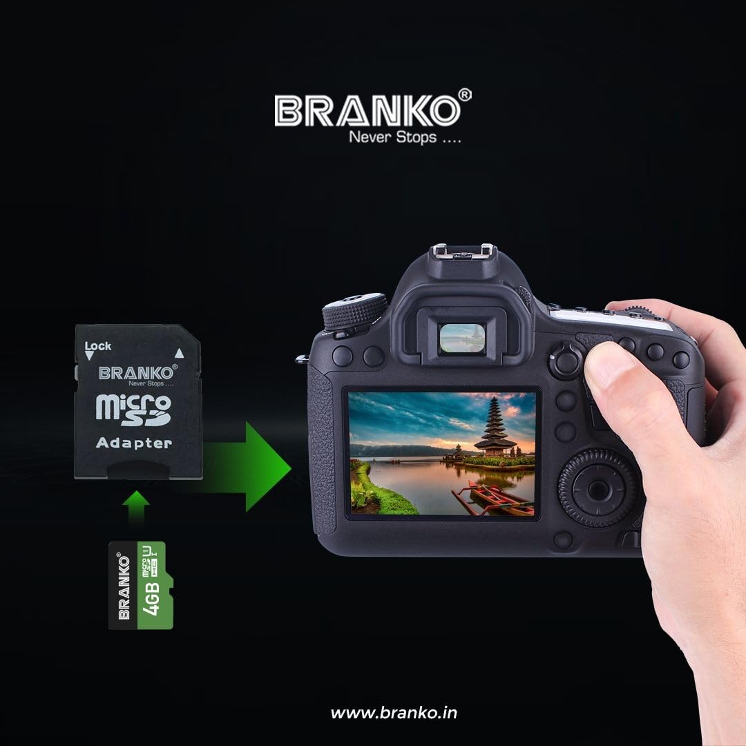 Branko 4GB Micro SD Card Class10 Memory Card (110MB/s R - 90MB/s W)