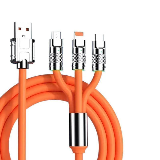 JB Export 3 In 1 Fast Charging Data Cable,120W Portable Charger Cord With Usb Type-C & Micro-Usb For All Phones,Charger Type C Retractable Usb Charging Cable,Orange