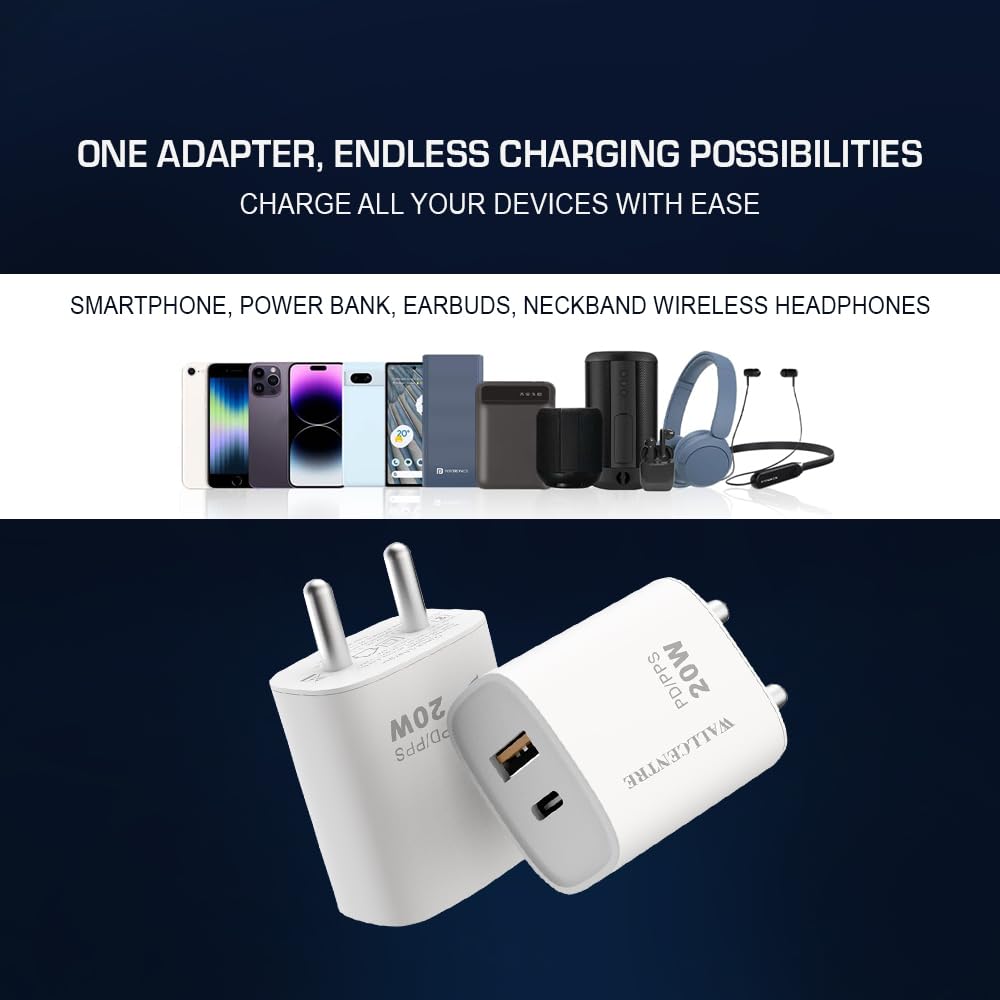 WALLCENTRE 20W USB Dual Port Fast Charger Adapter | 2-in-1 PD/QC Power Delivery Charger | Type-A & Type-C Compatible with Android & iOS Devices |...