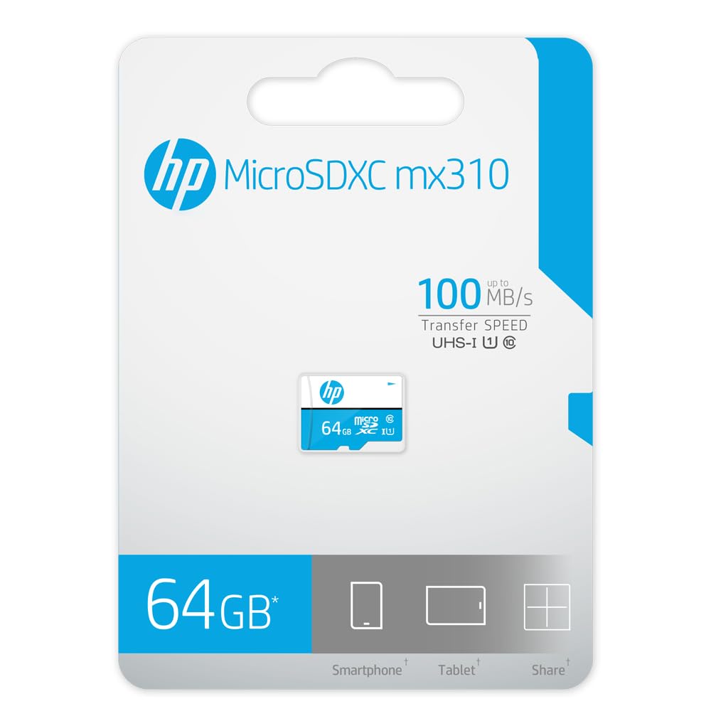 HP 64GB MicroSD Memory Card SDXC mx310 Class 10, UHS-I, U1 Card, Upto 100MB/s R, 10 Y Warranty