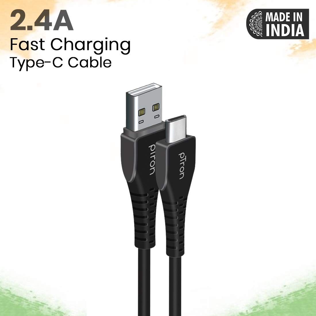 pTron USB-A to Type-C 2.4A Fast Charging Cable compatible with Android Phones/Tablets, 480mbps Data Transfer Speed, Made in India, Solero T241 Tangle-free Type-C USB Cable (Round, 1M, Black)