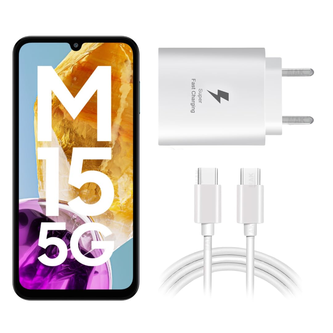 MAK 25W Charger with Cable for Samsung Galaxy M15 5G Type C Charger Adapter Compatible with Galaxy M15 5G Charger, 25 Watt USB Type C to C Pd Charging Adapter C Type, White