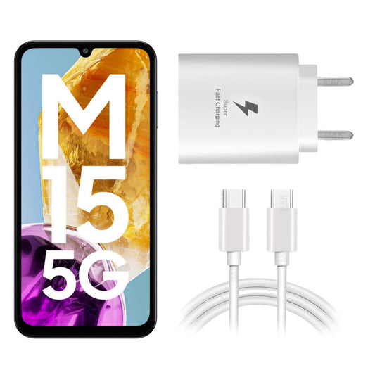 MAK 25W Charger with Cable for Samsung Galaxy M15 5G Type C Charger Adapter Compatible with Galaxy M15 5G Charger, 25 Watt USB Type C to C Pd Charging Adapter C Type, White