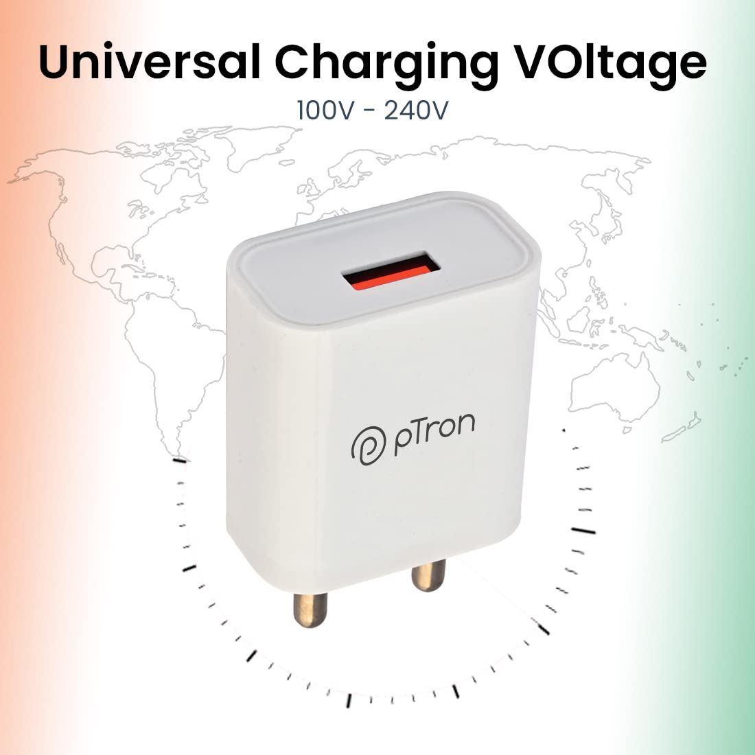 pTron Volta 12W Single Port USB Fast Charger, BIS Certified, Made in India Wall Charger Adapter, Universal Compatibility (Cable Not Included, White)