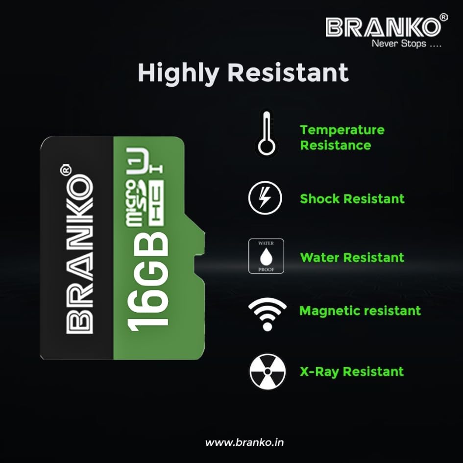 Branko 16GB Micro SD Card Class10 Memory Card (110MB/s R - 90MB/s W)