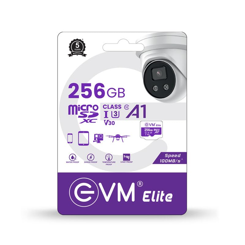 EVM Elite 256GB MicroSDXC Class 10 U3 V30 Memory Card - 100 MB/s Read Speed - CCTV Camera, Mobile, Drone - 5 Years Warranty (EETF/256GU3)