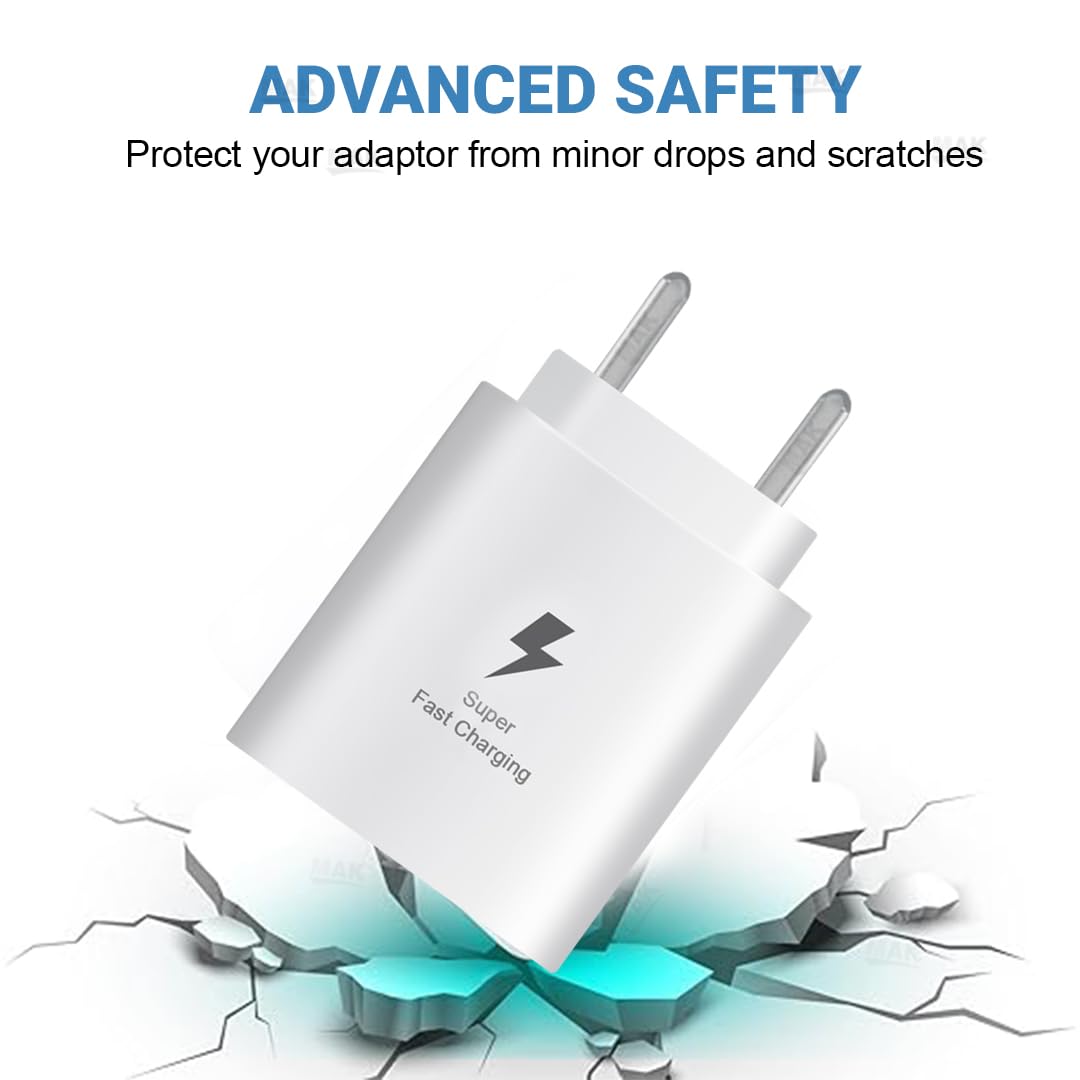 MAK 25W Charger with Cable for Samsung Galaxy M15 5G Type C Charger Adapter Compatible with Galaxy M15 5G Charger, 25 Watt USB Type C to C Pd Charging Adapter C Type, White