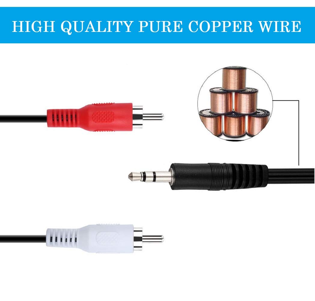 FEDUS 3.5mm Jack Stereo Audio Male to 2 RCA Male Cable AV Audio Video Cable TV-Out Cable Speaker Amplifier Connect RCA Audio Video TRS 3-Pole Male Plug to Dual RCA Male-3M