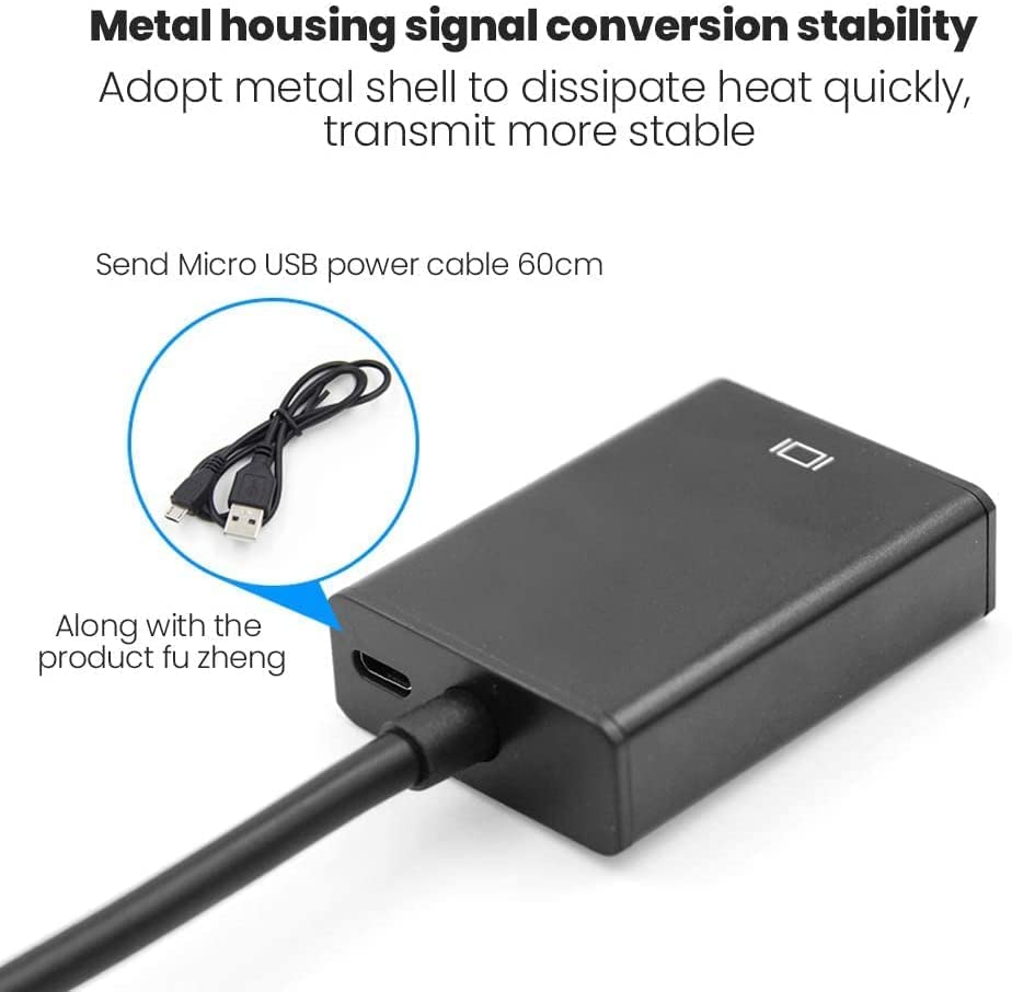 MESHIV VGA to HDMI with Audio Converter Adapter, VGA Male to HDMI Female with 3.5MM Audio Jack Full HD 1080P for Connecting Monitor/PC/Laptop/Projector