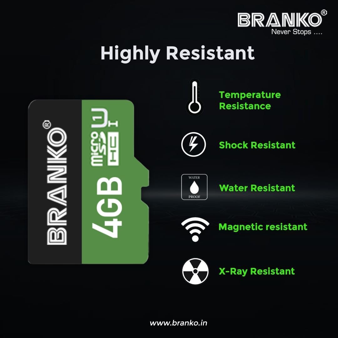 Branko 4GB Micro SD Card Class10 Memory Card (110MB/s R - 90MB/s W)