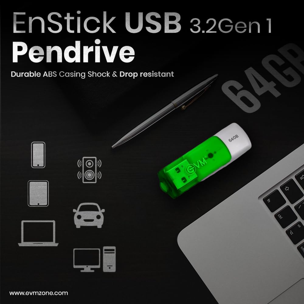 EVM EnStick 64GB USB 3.2 Gen 1 Pendrive - High Performance with up to 200MB/s Read - Ideal for Fast Data Transfer and Storage Solution with Durable Design - (EVMPDA3.2/64GB)