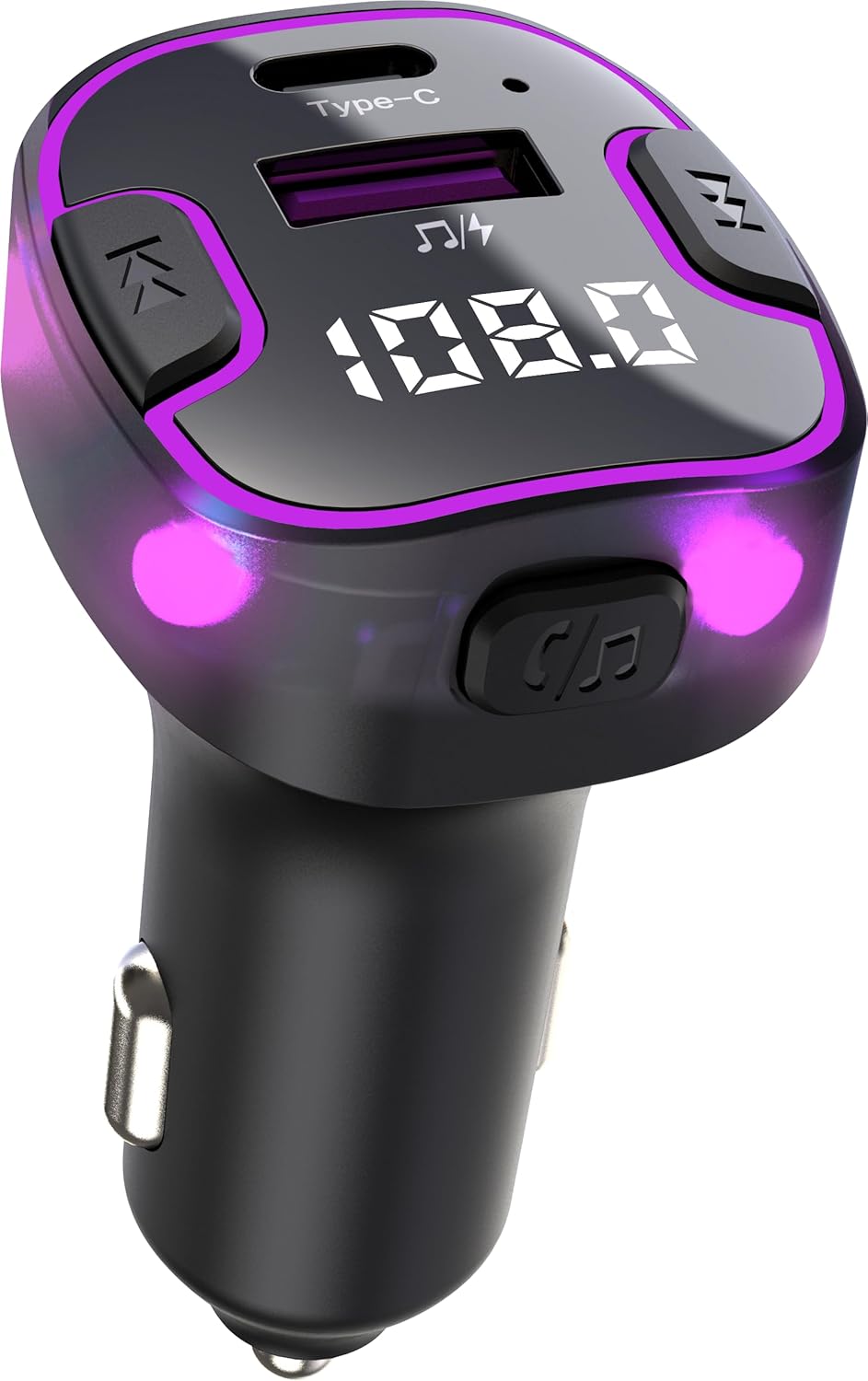 VeeDee Tvara C49 Car Bluetooth FM Transmitter and Wireless Radio Adapter Car Kit with LED Display, Hands-Free Calling, and Dual USB Charging Ports