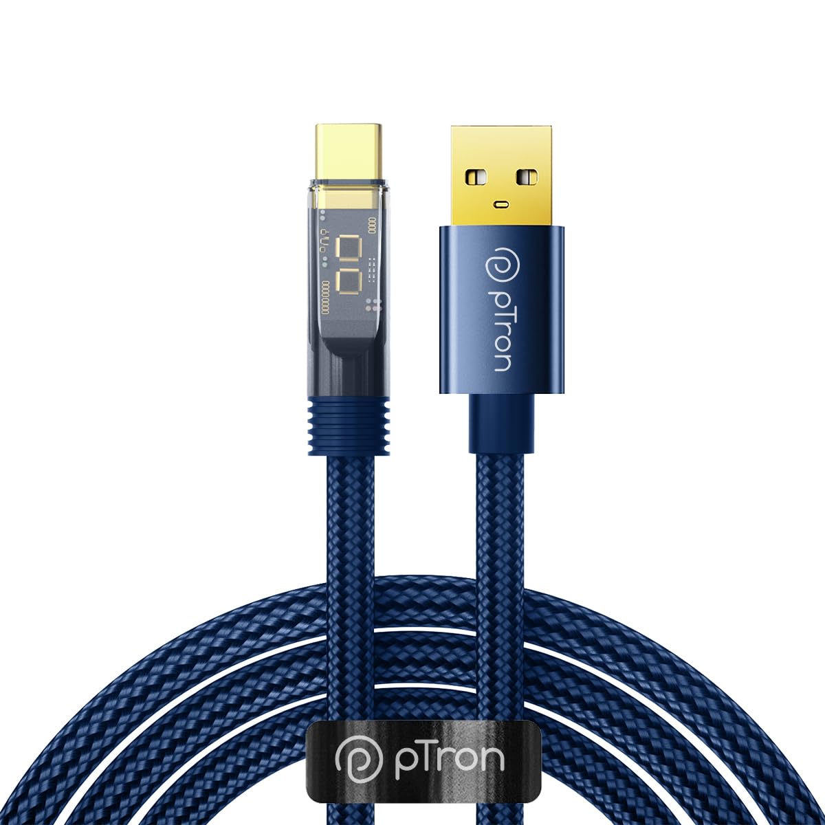 pTron Solero 65W USB to Type-C Super Fast Charging USB Cable Compatible with Samsung,OnePlus,Oppo,Vivo,Xiaomi,Realme & Other Type-C Devices, Unbreakable Nylon Braid, 480Mbps Data Sync (1m, Bold Blue)