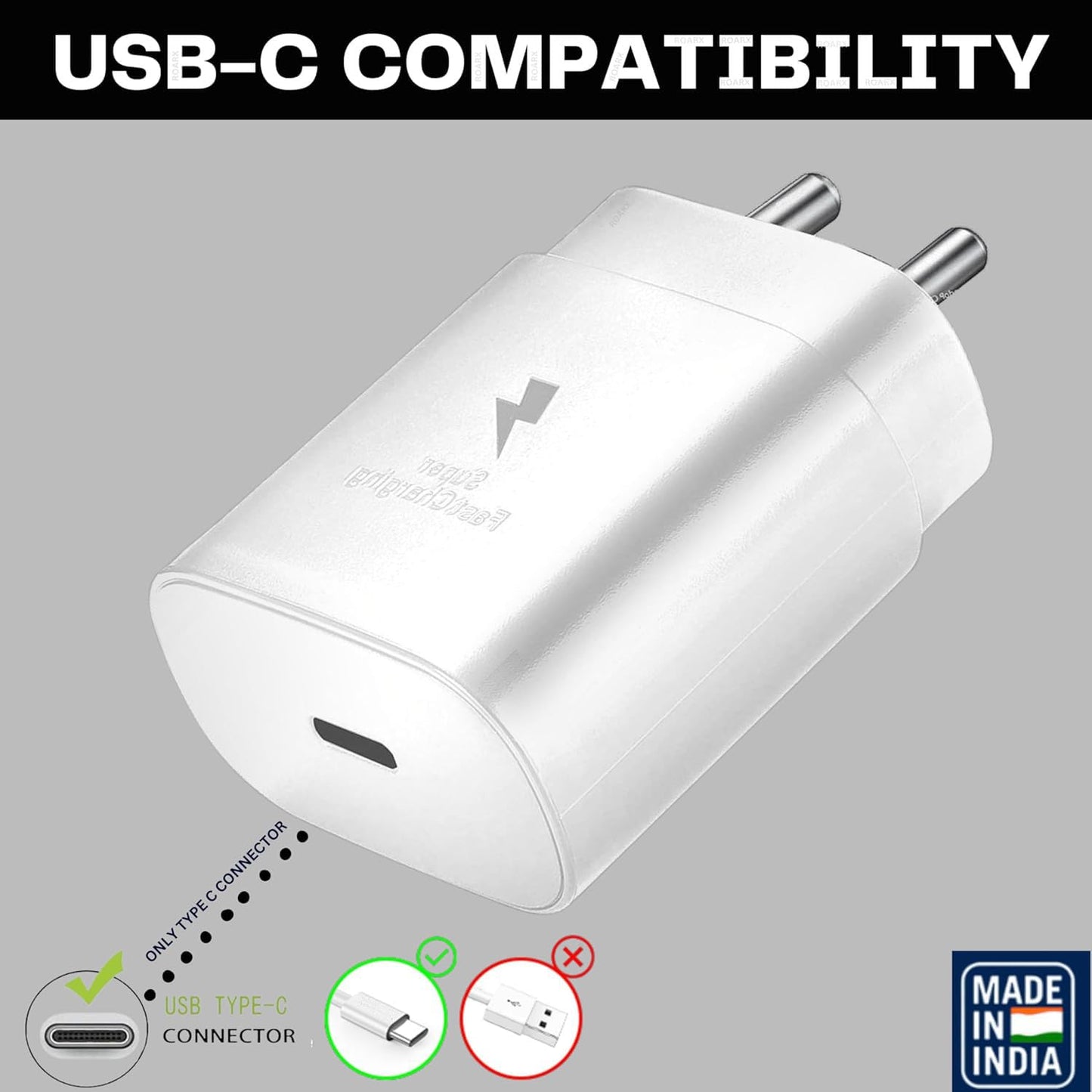 25W Type-C SuperFast Charger Adapter Compatible with Samsung Galaxy S/A/M/F Series | Super Fast Charger for S23/S22 Ultra/S21/21 fe/S20 FE/M14 5G/M34/M54/M53 5g/M33/M23/M13/A34/A54 5g/A14/A13(White)