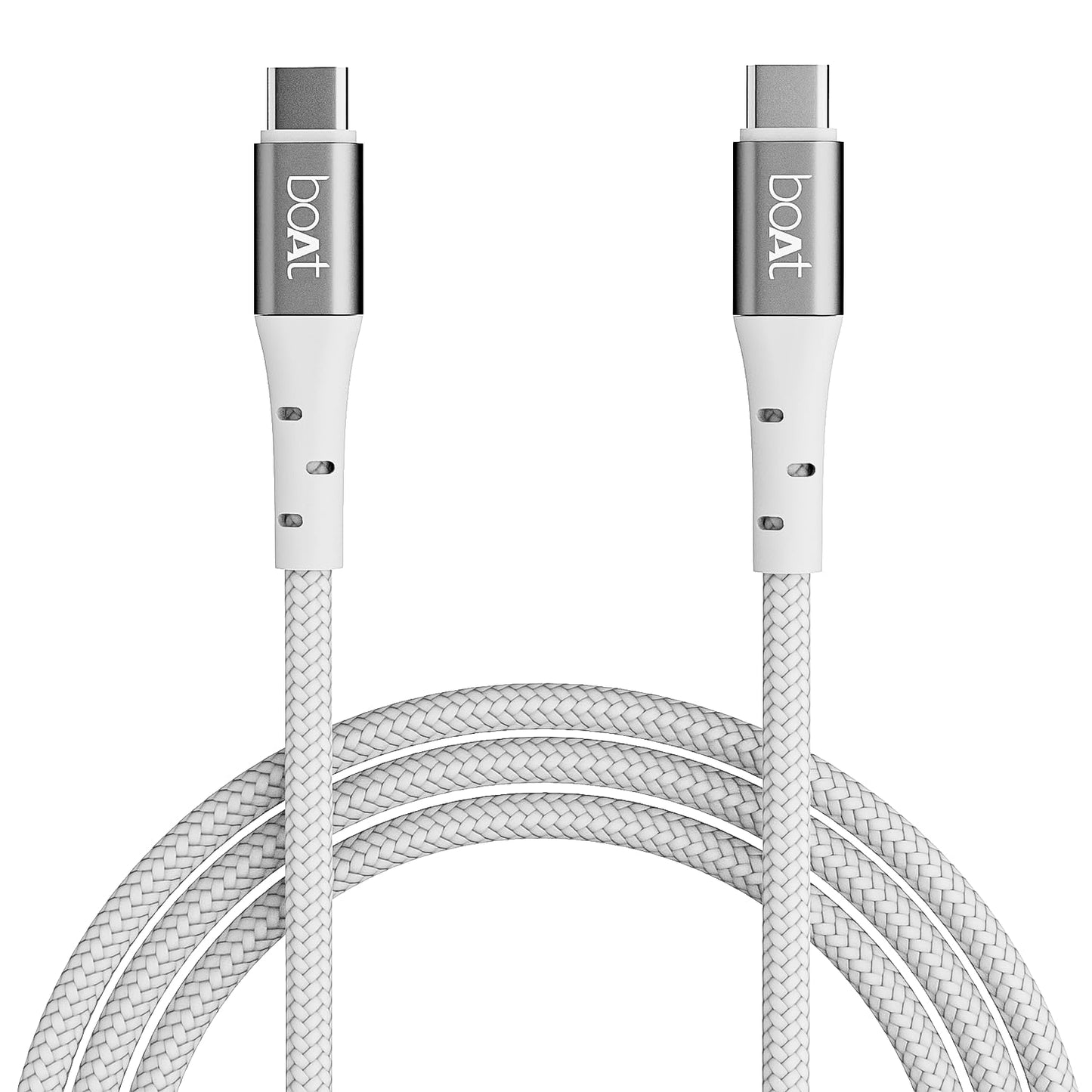 boAt Type-C C300 Tangle-Free, Sturdy Cable w/ 60W/3A PD Fast Charging, Compatible w/Xiaomi, Oneplus, Samsung, Vivo & Oppo, 480 Mbps Data Transmission Speed, Nylon Braided Skin & 1.5m Length(White)