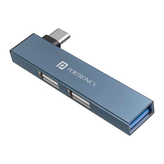 Portronics Mport Mino C High Speed 3-Port USB 2.0, Aluminium Alloy Body, USB Type-C (Grey)