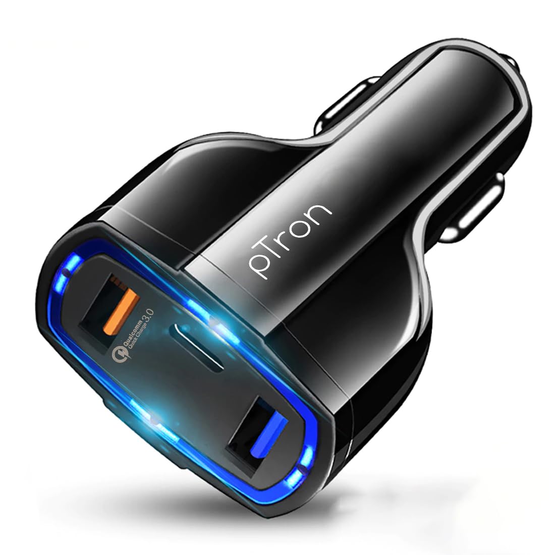 pTron Bullet Pro 36W Type-C/PD 3 Port Fast Car Charger Adapter, Compatible with All Smartphones, Tablets & Other USB Powered Devices (Black)