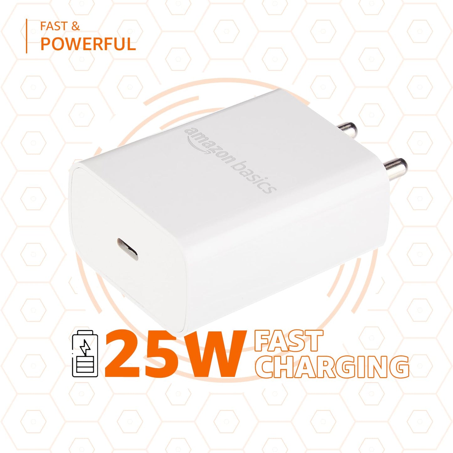 Amazon Basics 25W Compact Wall Charger | Type-C Fast Charging Adapter for Samsung, Xiaomi Phones and iPhone (White, Without Cable)