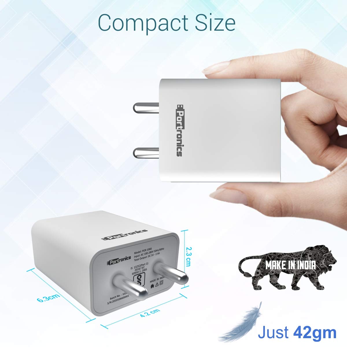 Portronics Adapto 66 2.4A 12w Dual USB Port 5V/2.4A Wall Charger,Comes with 1M Micro USB Cable, USB Wall Charger Adapter for iPhone 11/Xs/XS Max/XR/X/8/7/6/Plus, iPad Pro/Air 2/Mini 3/Mini 4, Samsung S4/S5, and More(White)