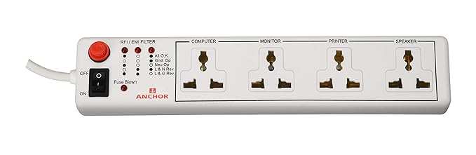 Anchor by Panasonic 4 Way 6A International Socket with Single Switch | 4 Way Extension Board with 1.5 Mtr Extension Cord | Multi Plug Socket for Home Wall, Office (22047)