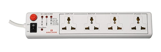 Anchor by Panasonic 4 Way 6A International Socket with Single Switch | 4 Way Extension Board with 1.5 Mtr Extension Cord | Multi Plug Socket for Home Wall, Office (22047)