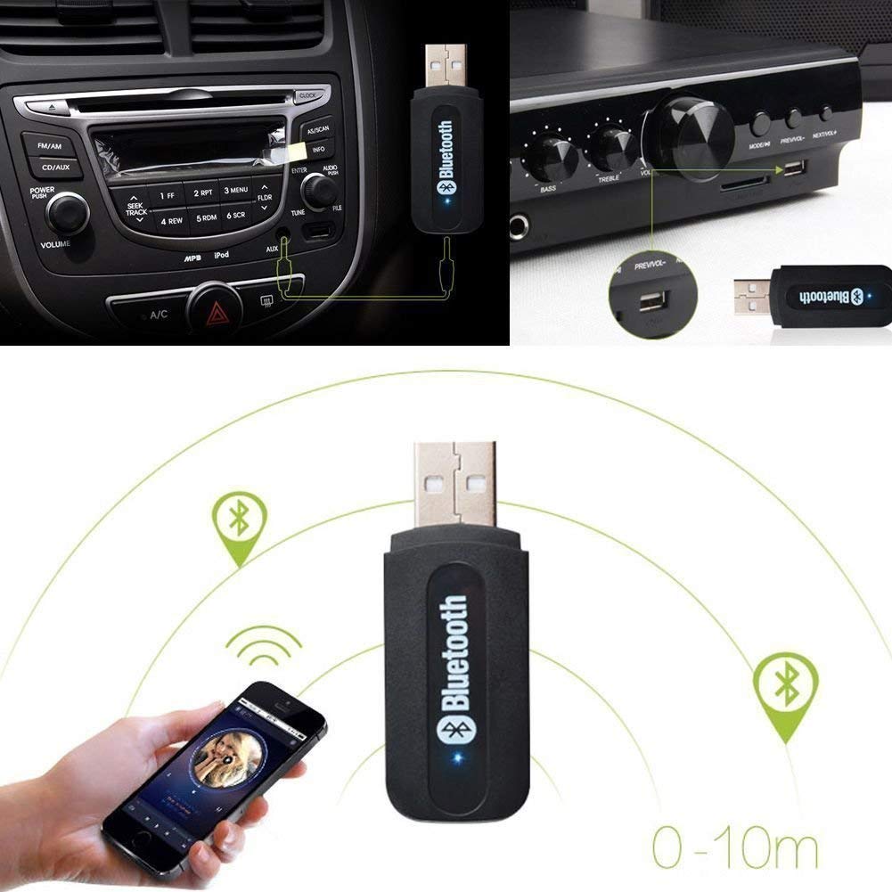 USB Car Bluetooth for Maruti Suzuki Wagon R 1.0 Car Bluetooth Music Receiver Adapter with Built-in Mic and 3.5mm Audio Stereo Wireless HiFi Dongle Transmitter Mp3 Speaker Hands Free Car Kit