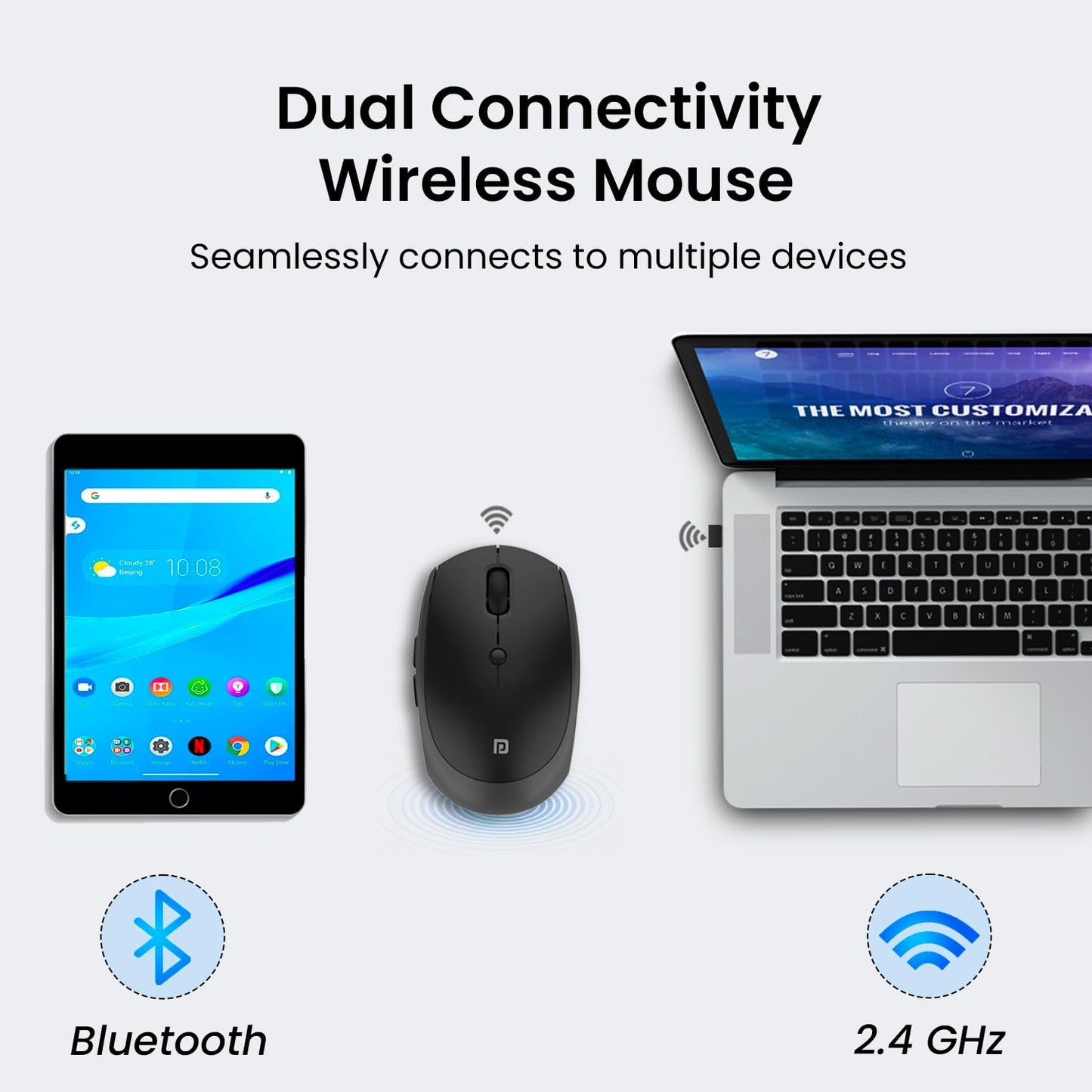 Portronics Toad III Wireless Mouse with Bluetooth & 2.4 GHz Dual Connectivity, Rechargeable, 6 Buttons, Adjustable DPI, Silicon Grip & Ergonomic...