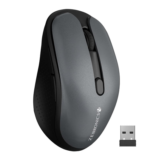 ZEBRONICS Charm Rechargeable Wireless Mouse, Dual Mode (2.4GHz + BT), Dual Bluetooth, Upto 1600 DPI, Silent Operation, 6 Buttons, Comfortable & Ergonomic, for Mac | Laptop | Computer (Metallic Grey)