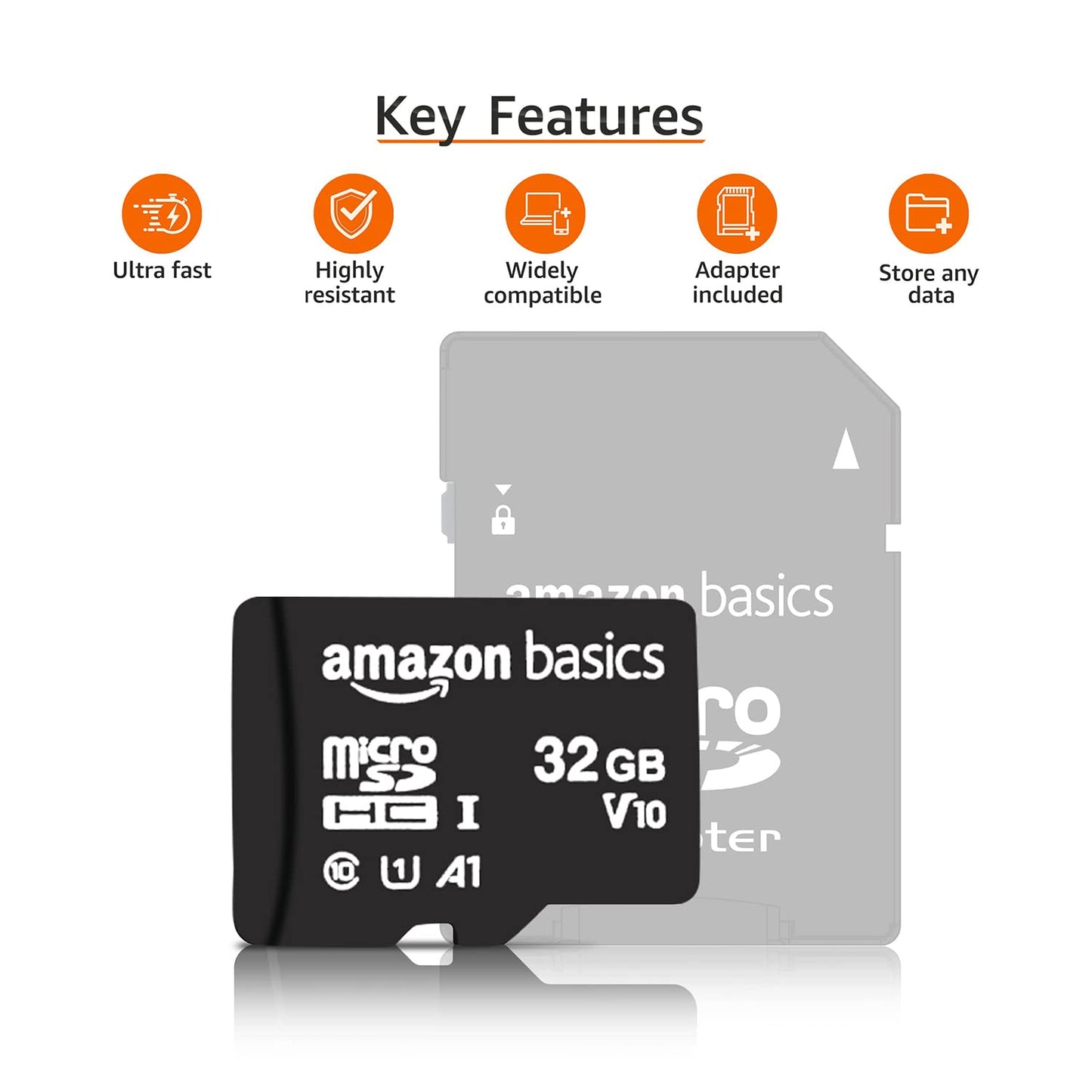 Amazon Basics 32GB MicroSDHC Memory Card with Adapter, Upto 98MB/s, IPX6, Temperature & Shock Resistant