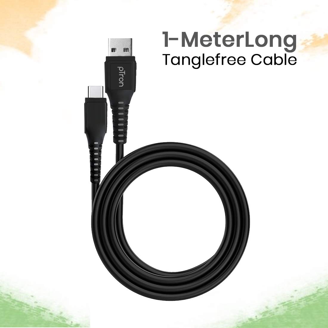 pTron USB-A to Type-C 2.4A Fast Charging Cable compatible with Android Phones/Tablets, 480mbps Data Transfer Speed, Made in India, Solero T241 Tangle-free Type-C USB Cable (Round, 1M, Black)