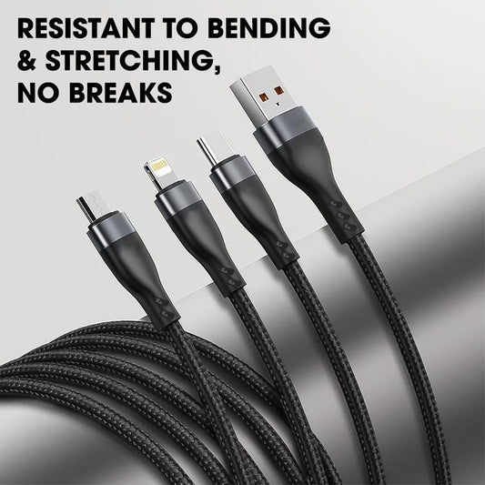 Sounce 100W/6A Speed Fast Charging Usb 3.0 Cable 4 Ft/1.2M To 3-In-1 Long Charging Cord With Type C + Micro Usb + Lightning Connector 480 Mbps Data Transfer For Laptop,Tablets,Smartphones&More, Black