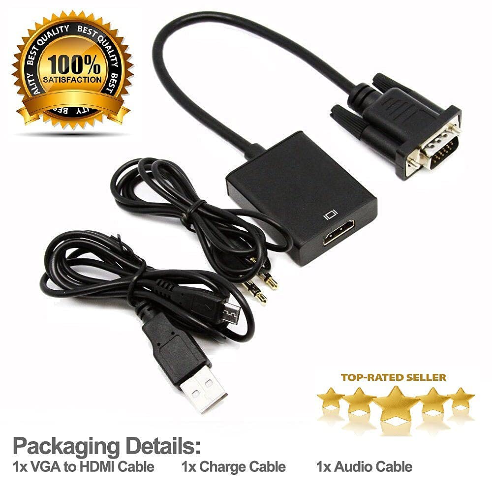 VGA to HDMI Adapter with Audio/PC VGA Source Output to TV/Monitor with HDMI Connector/Microware 1080P Male VGA (Pack of 1)