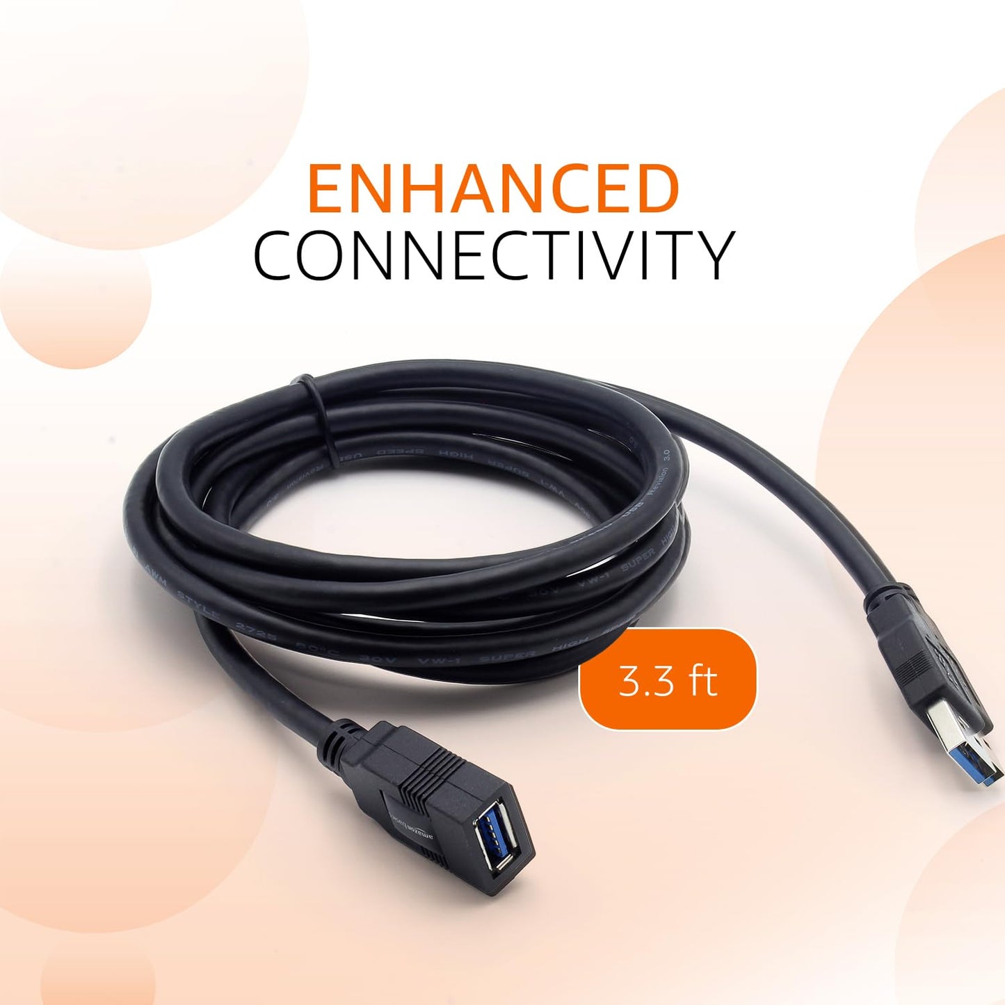 amazon basics USB 3.0 Extension | Type A Male to Type A Female | Repeater Cable - 7.5 ft | Enhanced Connectivity & High-Speed Performance