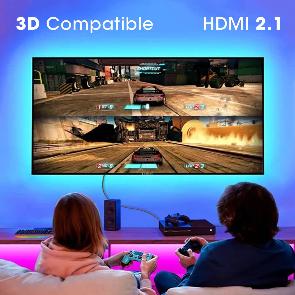 ZEBRONICS HAA2021 HDMI version 2.1 cable with 8K @ 60Hz, 4K @ 120Hz, eARC & CEC support, 3D compatible, 2 meters length, 48Gbps max and Gold-plated connectors