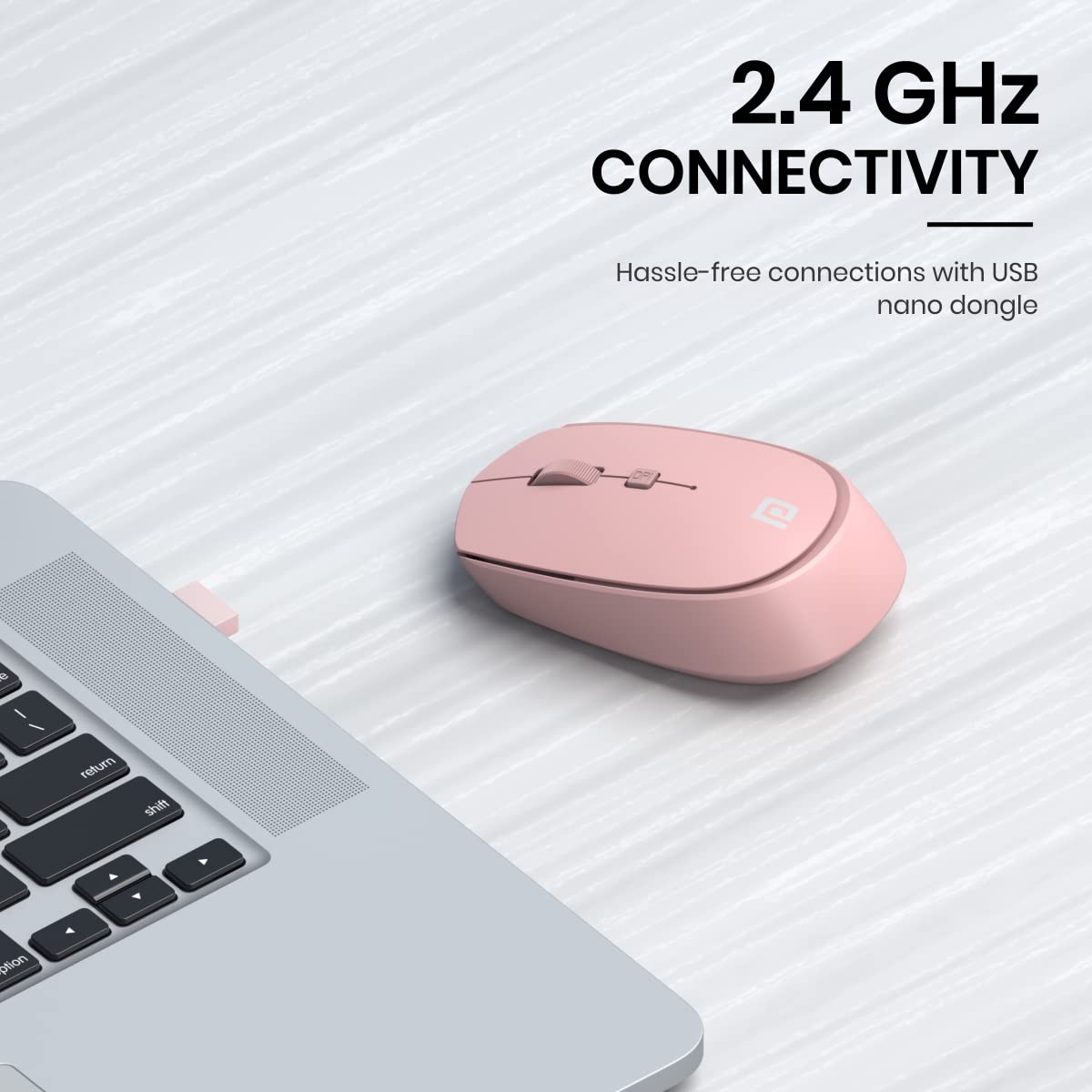 Portronics Toad 23 Wireless Optical Mouse with 2.4GHz, USB Nano Dongle, Optical Orientation, Click Wheel, Adjustable DPI(Pink)