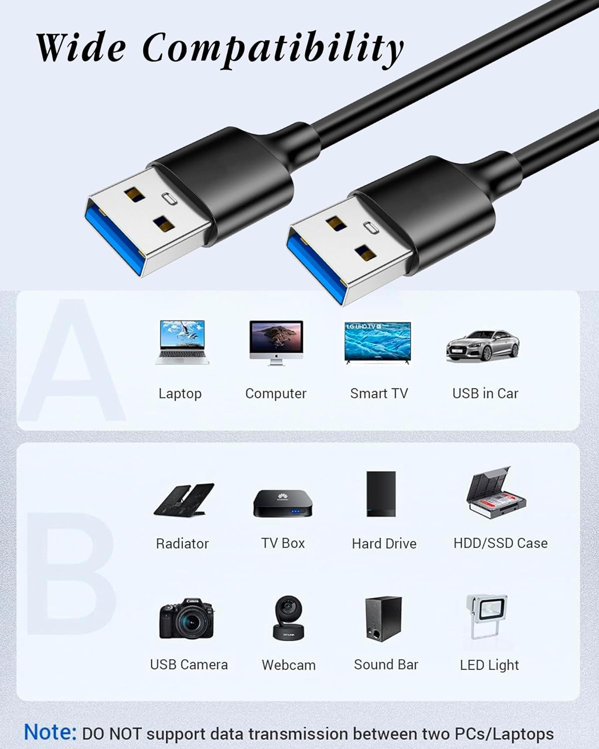 Storite 50CM USB 3.0 Male to Male Cable for Hard Drive Enclosures, Laptop Cooling Pad, DVD Players,Black -1 Pack