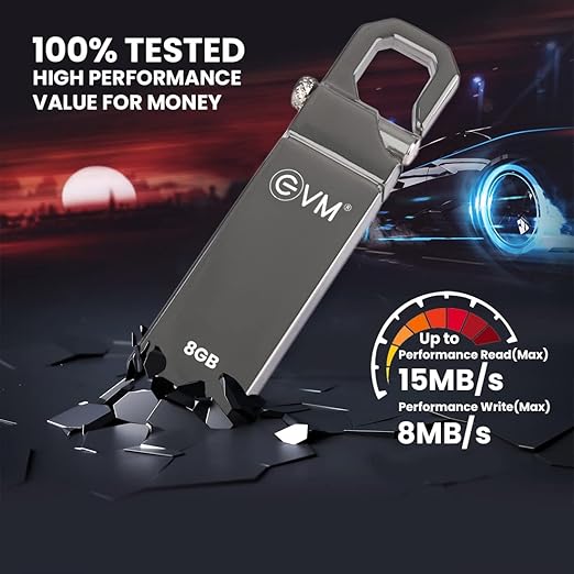 EVM EnStore 8GB Metal USB 2.0 Flash Drive - High Read Speeds up to 15MB/s & Write Speeds up to 8MB/s - Durable Metal Casing - Ideal for Data Transfer & Storage - (EVMPD/8GB)