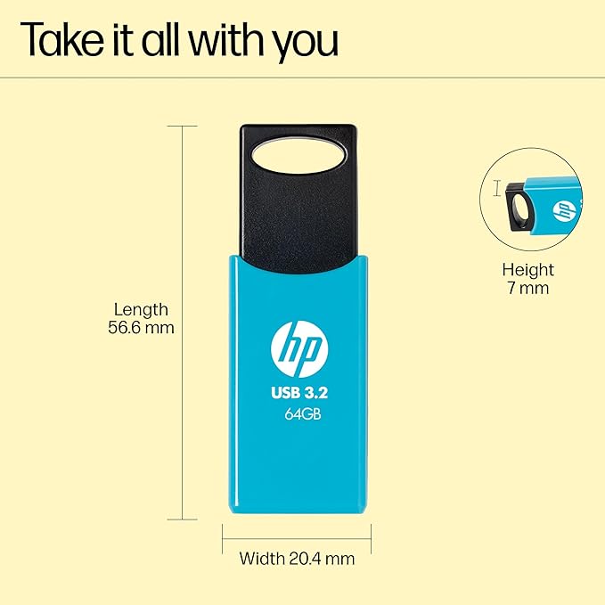 HP 712w 64GB USB 3.2 Flash Drive- Blue