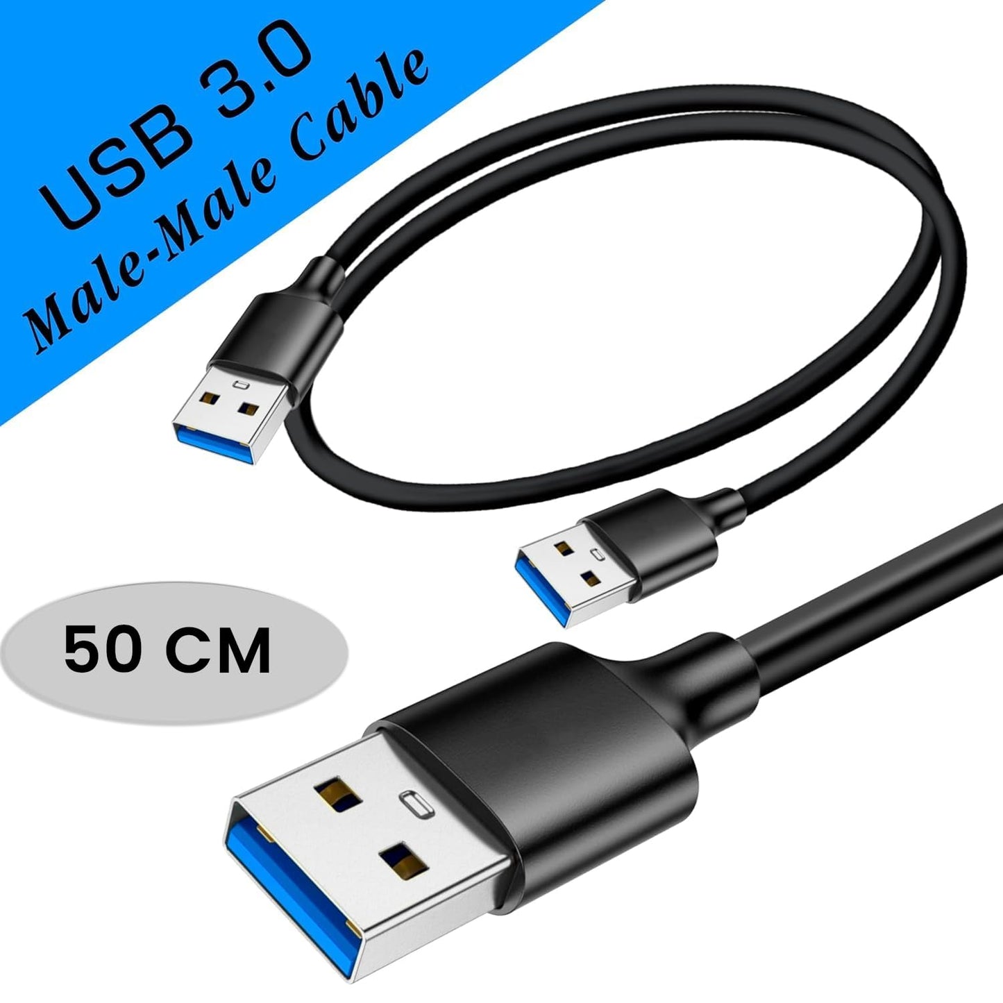 Storite 50CM USB 3.0 Male to Male Cable for Hard Drive Enclosures, Laptop Cooling Pad, DVD Players,Black -1 Pack