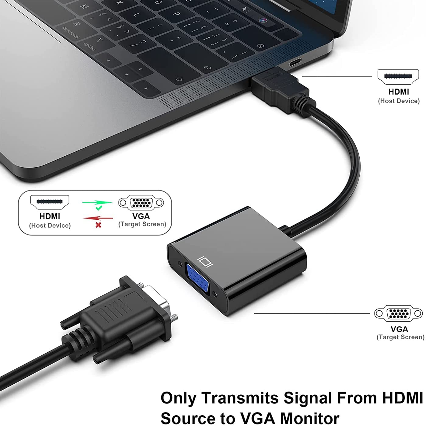 Tobo HDMI to VGA, Gold-Plated HDMI to VGA Adapter (Male to Female) Compatible for Computer, Desktop, Laptop, PC, Monitor, Projector, HDTV, Chromebook, Raspberry Pi, Roku, Xbox and More Black (TD-475H)