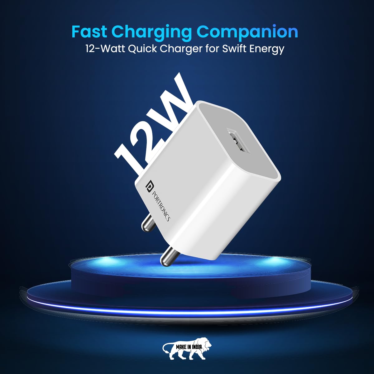 Portronics Adapto 12 2.4A 12W Fast Wall Charger for iPhone 11/Xs/XS Max/XR/X/8/7/6/Plus, iPad Pro/Air 2/Mini 3/Mini 4, Samsung S4/S5, and More(White)