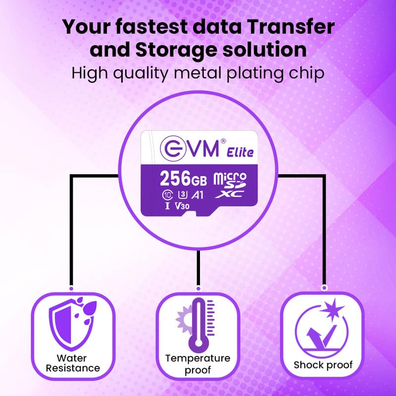 EVM Elite 256GB MicroSDXC Class 10 U3 V30 Memory Card - 100 MB/s Read Speed - CCTV Camera, Mobile, Drone - 5 Years Warranty (EETF/256GU3)