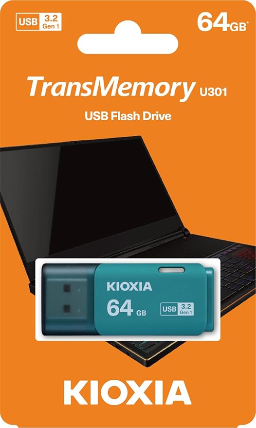 KIOXIA Former Toshiba Memory U301 64GB USB 3.2 Gen 1 Flash Drive - High-Speed, Compact, with 5 Years Warranty (Blue) Made in Japan