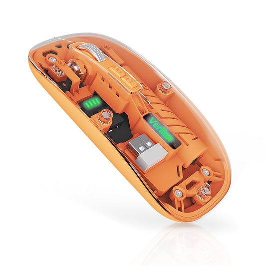 Verilux Transparent Wireless & Bluetooth Rechargeable Mouse [Battery Level Visible] 2.4G/USB-C/Bluetooth Mouse, Adjustable DPI Ergonomic Mouse Silent Click for PC, Laptop, Notebook, Mac, iPad, Orange